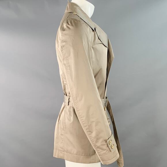 DANIELE ALESSANDRINI Size 38 Khaki Satin Double Breasted Belted Jacket - Picture 2 of 11